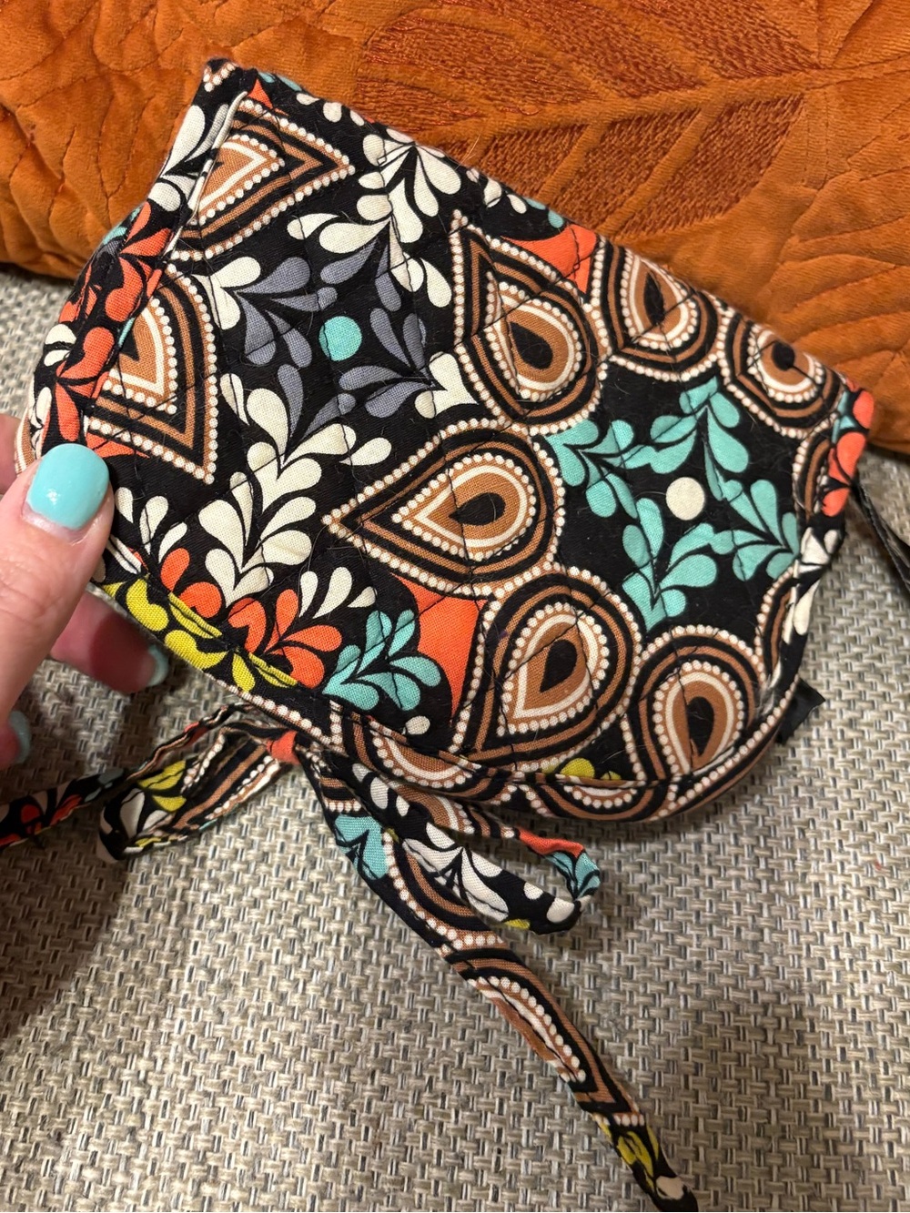 Vera Bradley Black Quilted Crossbody with Orange, Teal & Cream Paisley